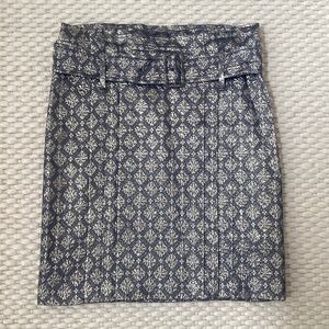 Vintage PRADA Womens Silver and Gold Brocade Belted Mini Skirt Size 38 US 2 EUC